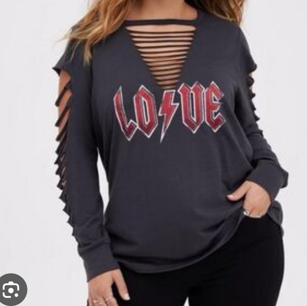 Torrid Gray "Love" Graphic Cutout Long Sleeve Tee Size 2X